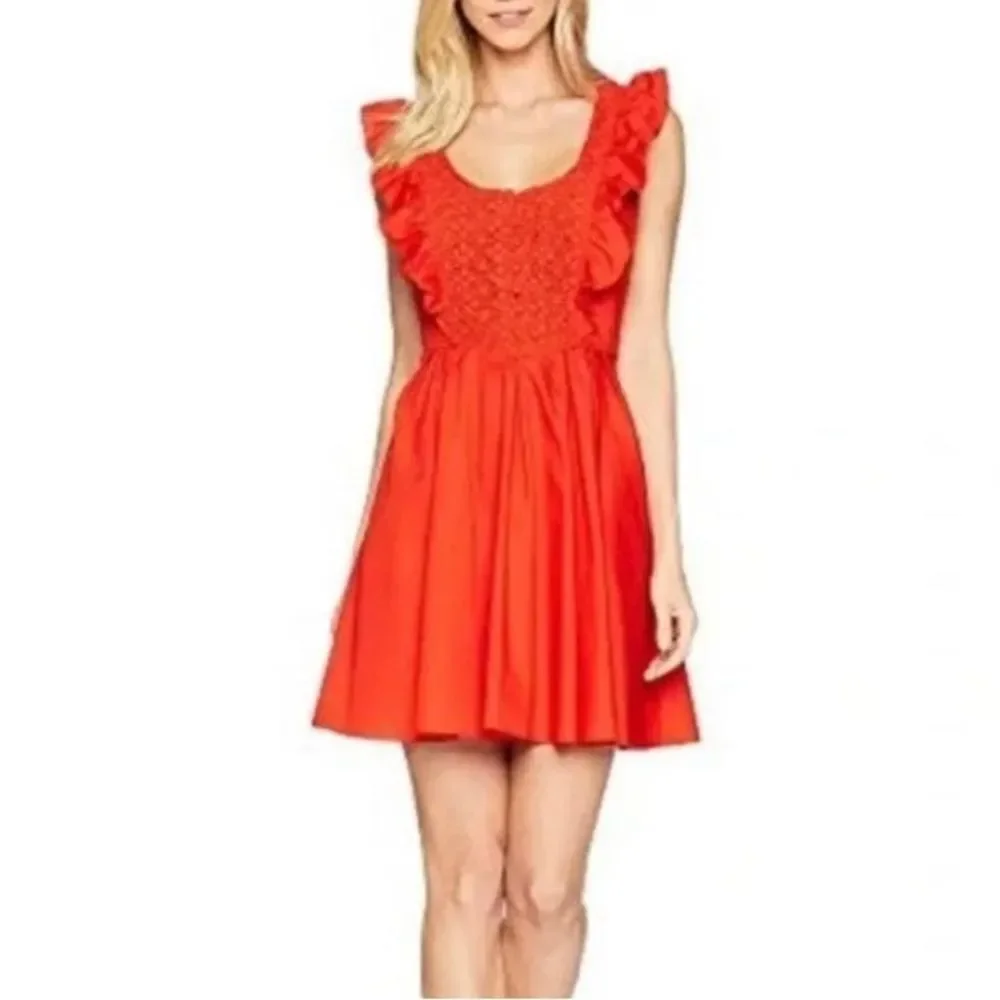 Free People Half Moon Ruffle Mini Dress Fit Flare Red Orange Small Valentines